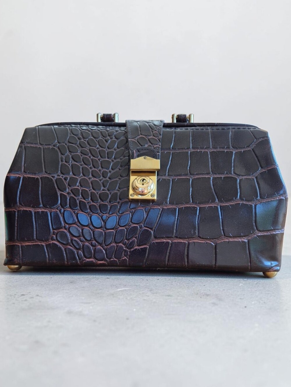 Vintage Flying Horse Doctor's Bag Leather Crocodile Patterned